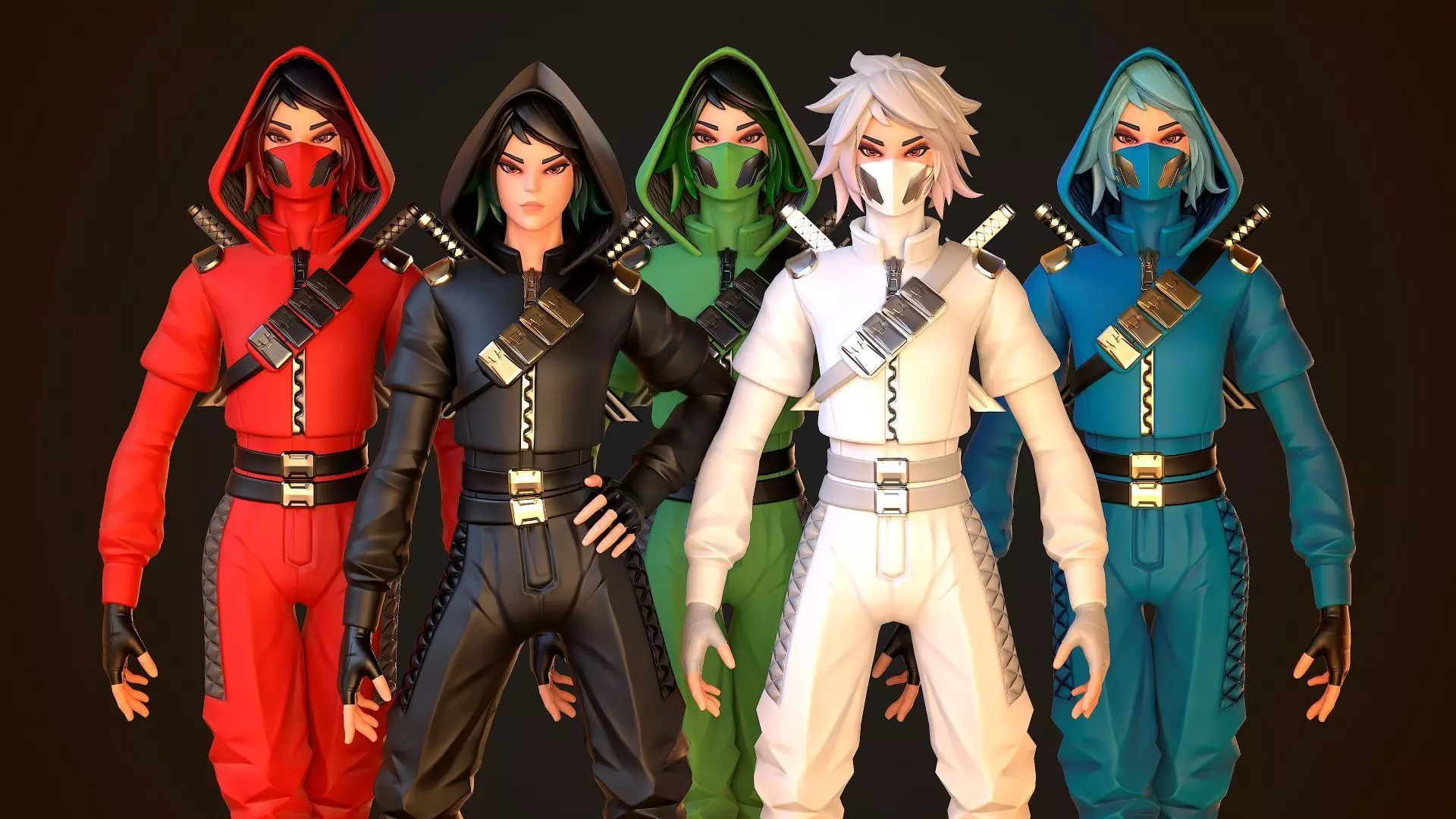 Stylized Ninja - Modular Character Low-poly 3D model_19