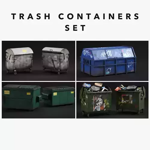Trash Containers Set Low-poly 3D model