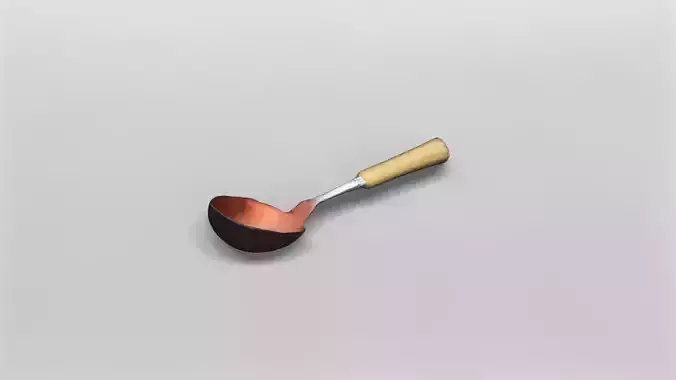 Realistic Copper Ladle with Wooden Handle 3D Model