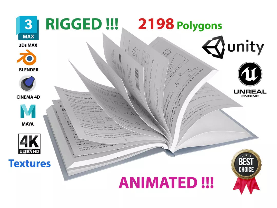 Book Realistic Mockup Rigged Animated Low-poly 3D model