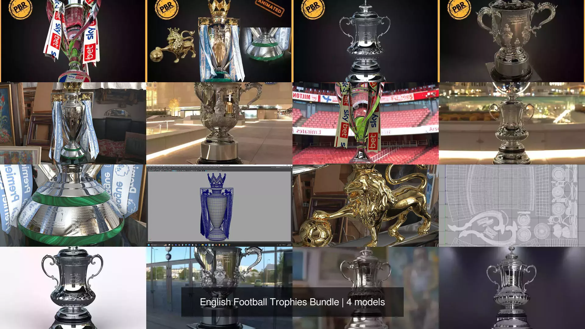 English Football Trophies Bundle 3D Model Collection_3