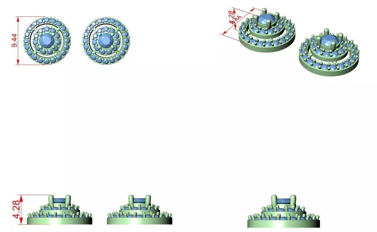 Diamond Studs Earrings 3dm stl renders 360 Animation Video 3D print model_12