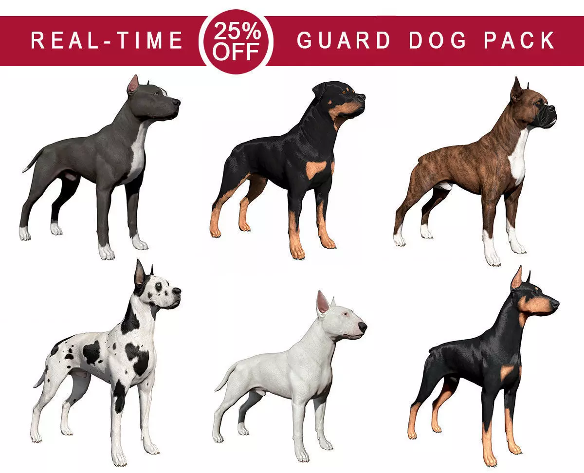 Guard Dog Pack Low-poly 3D model_0