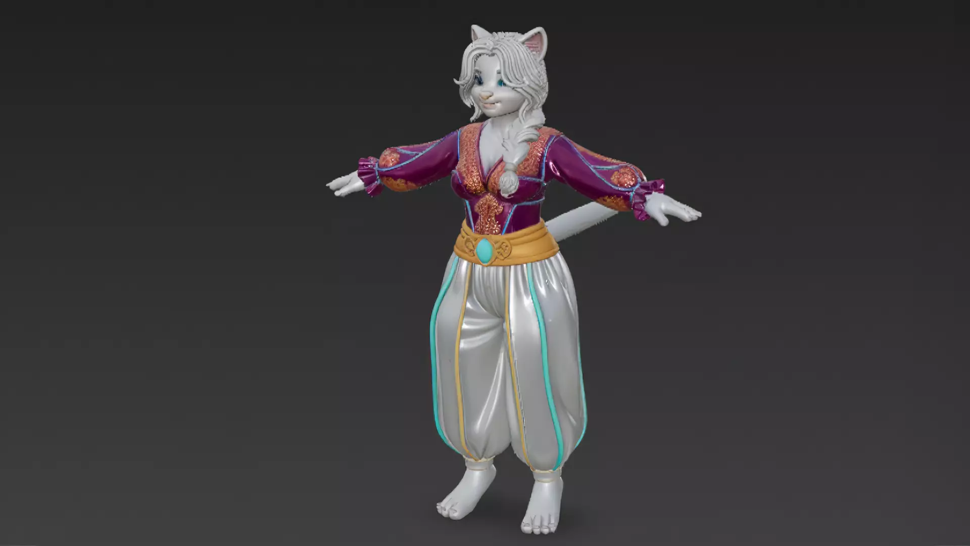 Cartoon Furry White Cat Character PBR 3D Model Low-poly 3D model