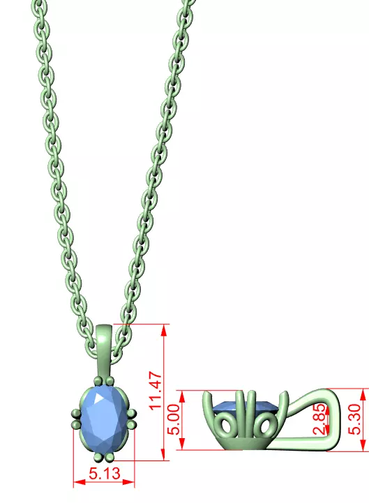 Oval Solitaire Pendant 3dm stl renders Animation Videos Details 3D print model_1