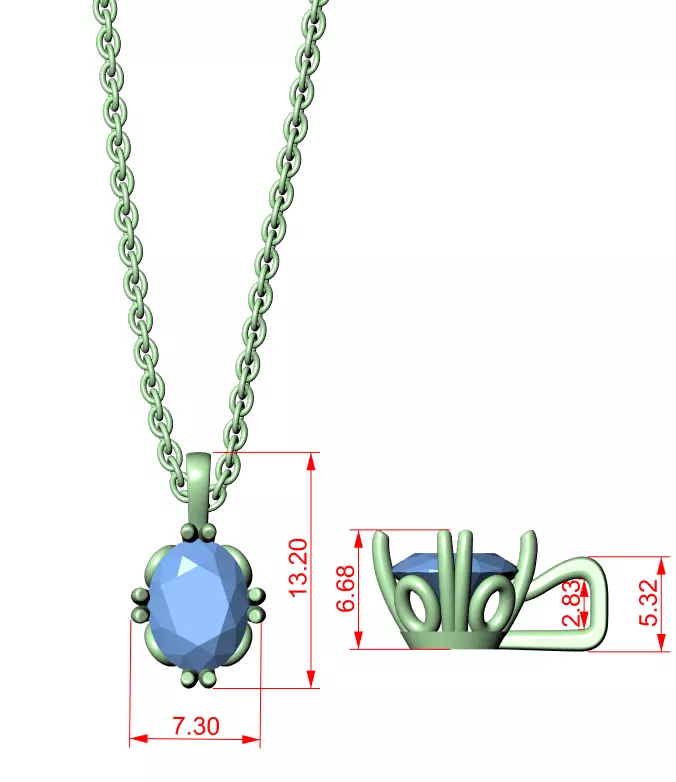 Oval Mono Solitaire Pendant 3dm stl renders Animation Videos 3D print model_1