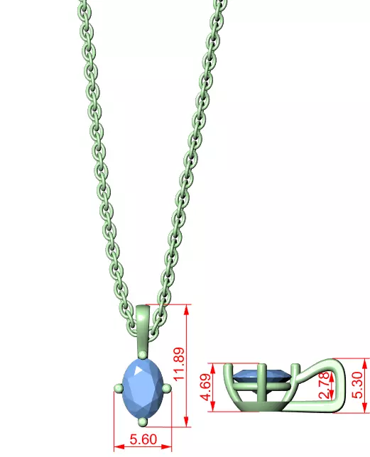 Oval Solitaire Pendant 3dm stl renders Animation Videos Details 3D print model_1