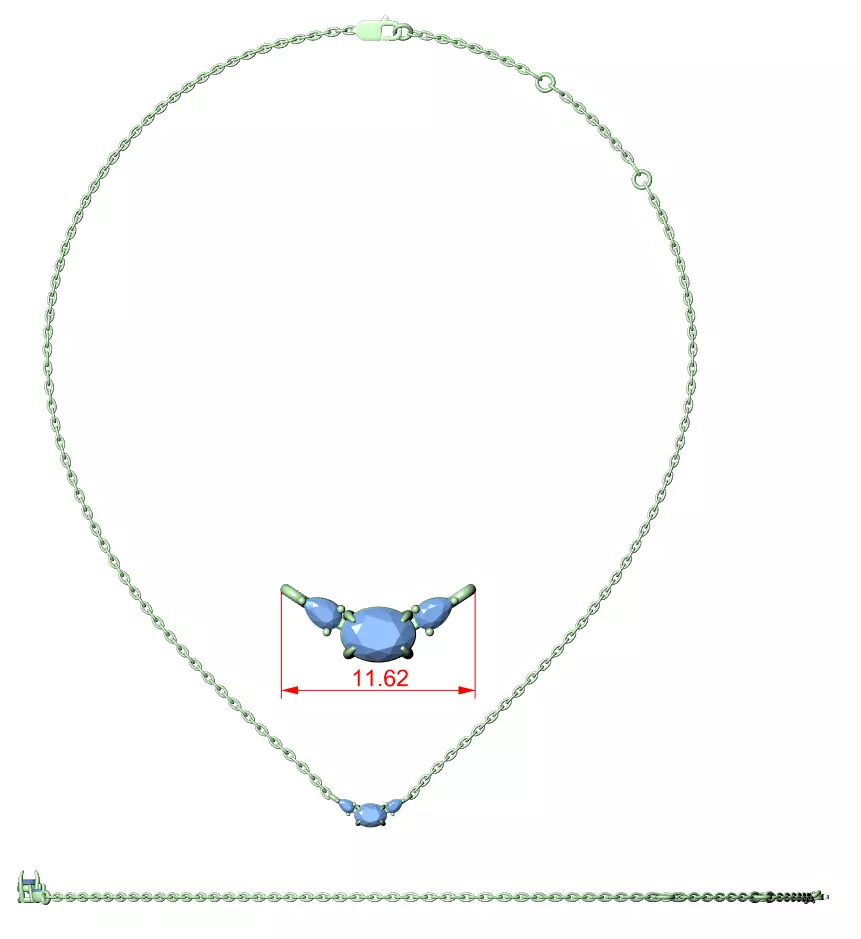 Marquise Round Trio Solitaire Pendant 3dm stl renders Animation 3D print model_1
