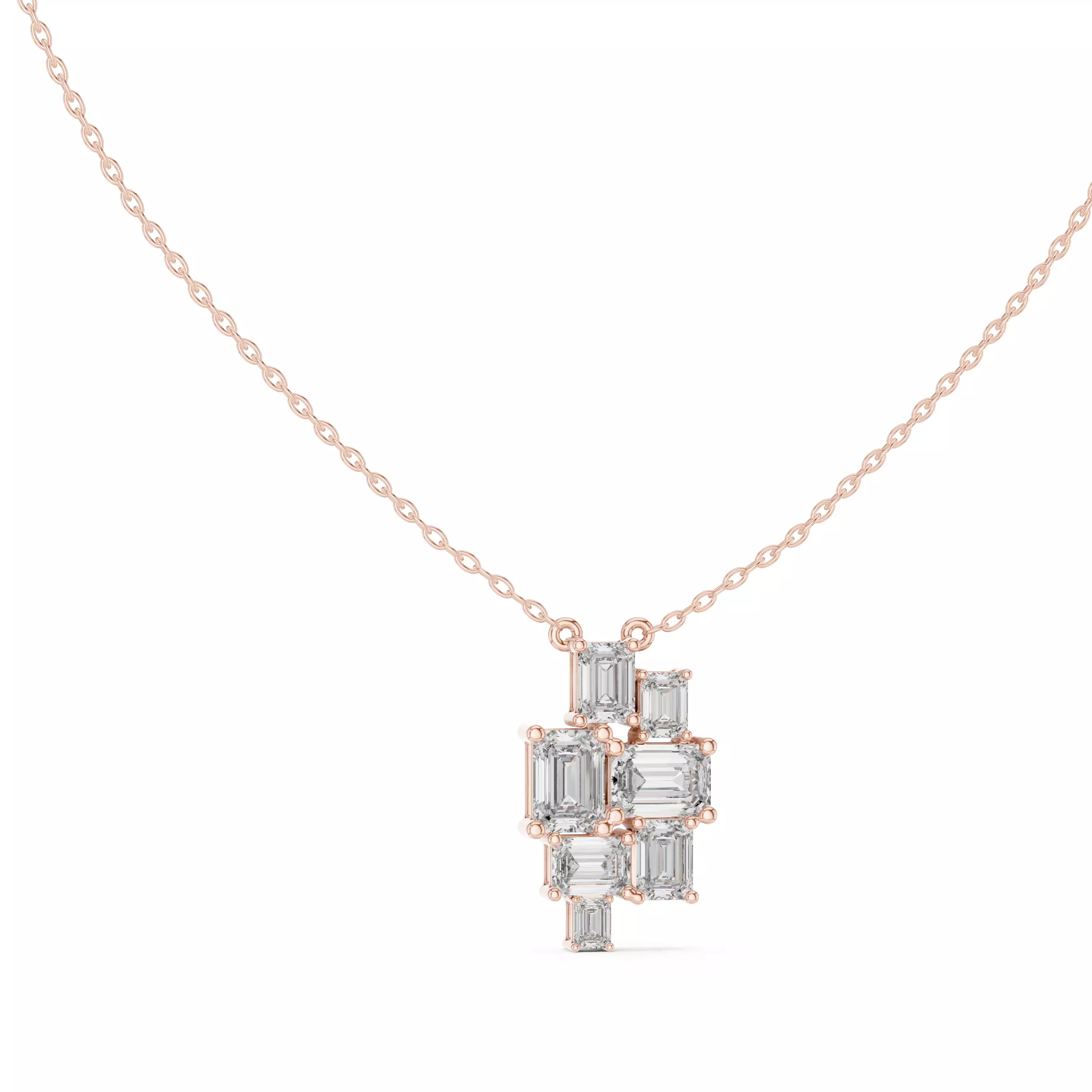 Emerald Cluster Solitaire Pendant 3dm stl renders Animation 3D print model_0