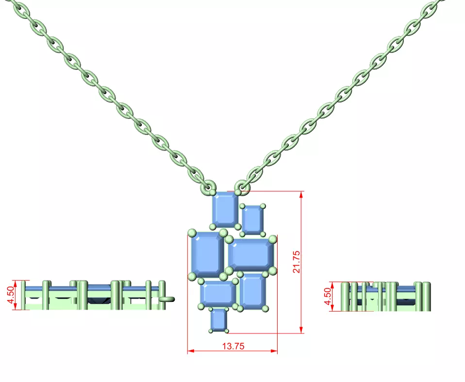 Emerald Cluster Solitaire Pendant 3dm stl renders Animation 3D print model_1