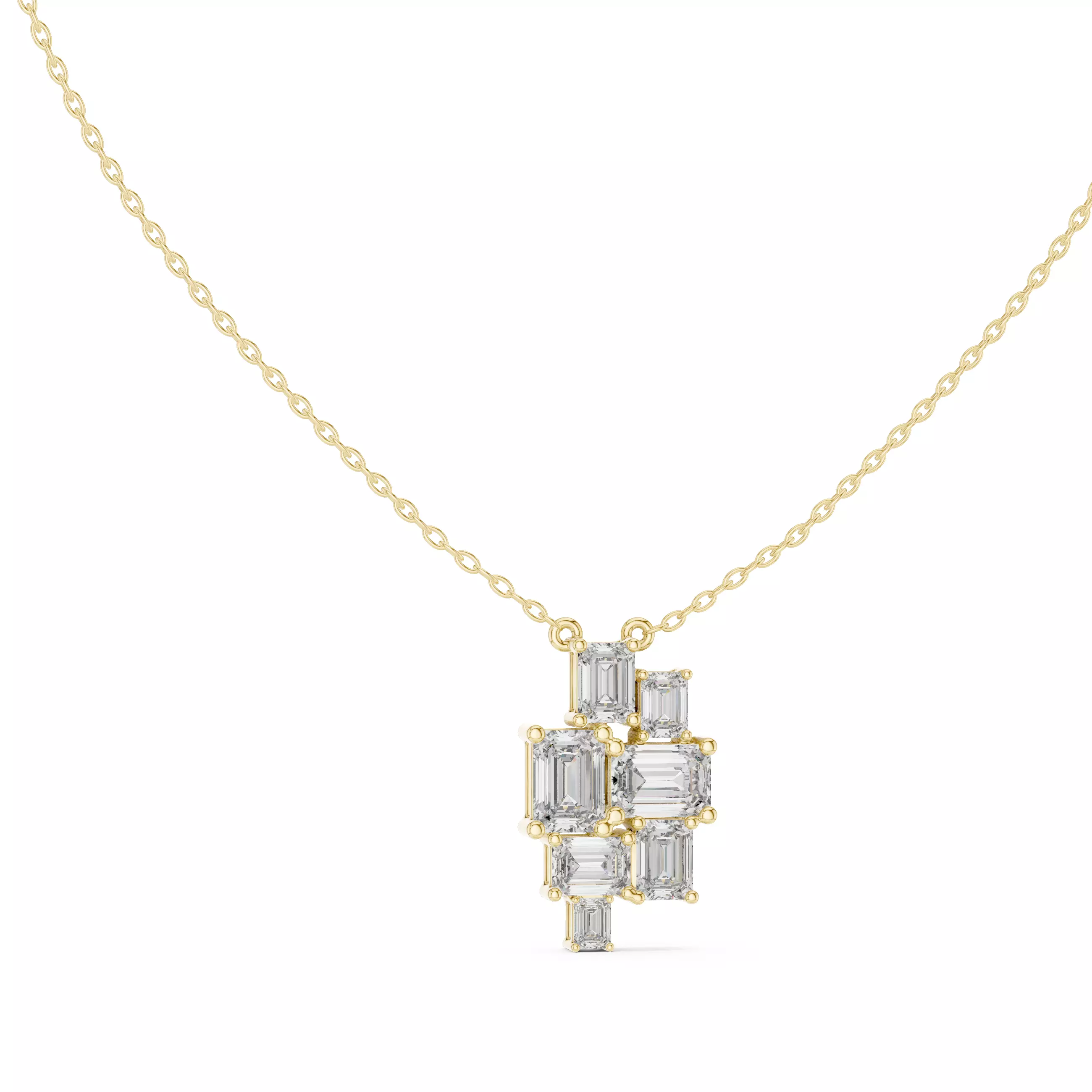 Emerald Cluster Solitaire Pendant 3dm stl renders Animation 3D print model_10