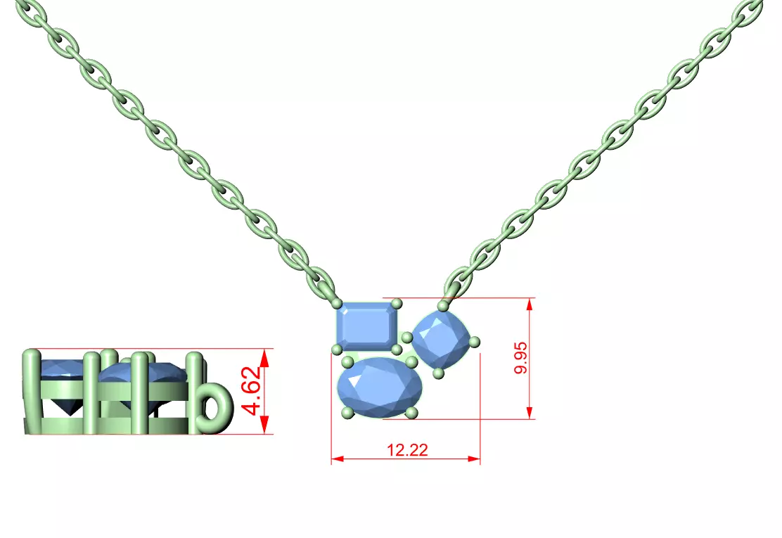 Oval Emerald Cushion Solitaire Pendant 3dm stl renders Animation 3D print model_1