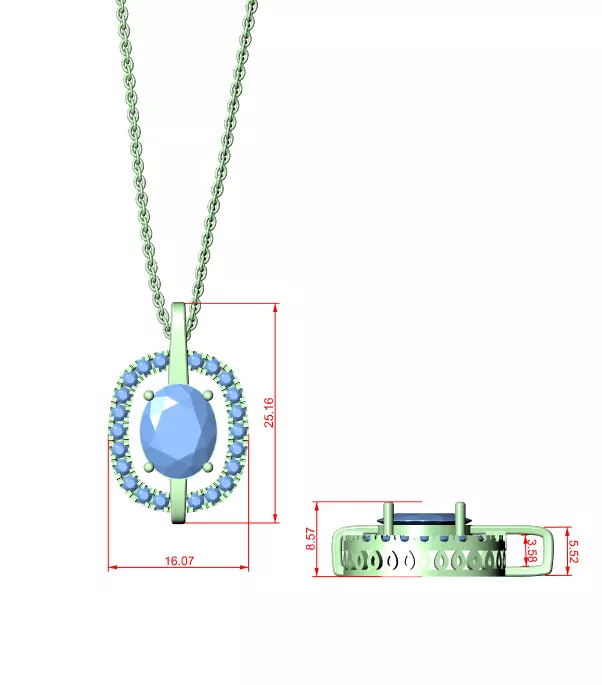 Oval Halo Solitaire Pendant 3dm stl renders Animation Videos 3D print model_1