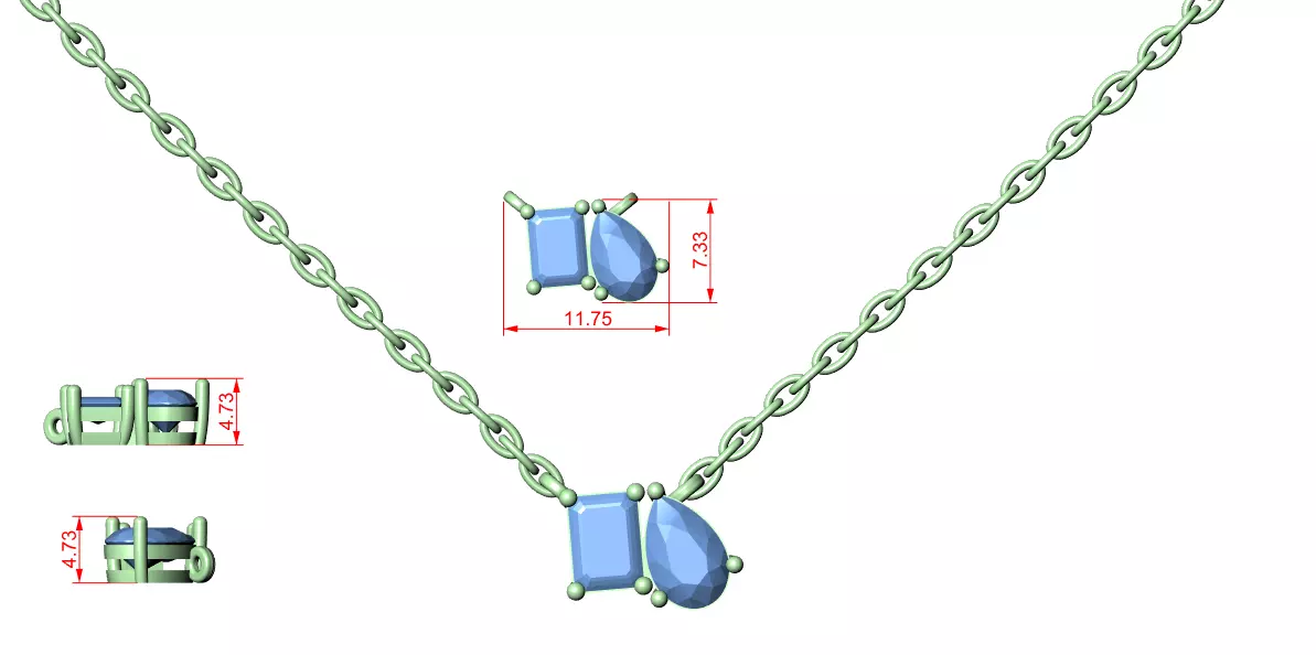 Emerald Pear His-Her Solitaire Pendant 3dm stl renders Animation 3D print model_1