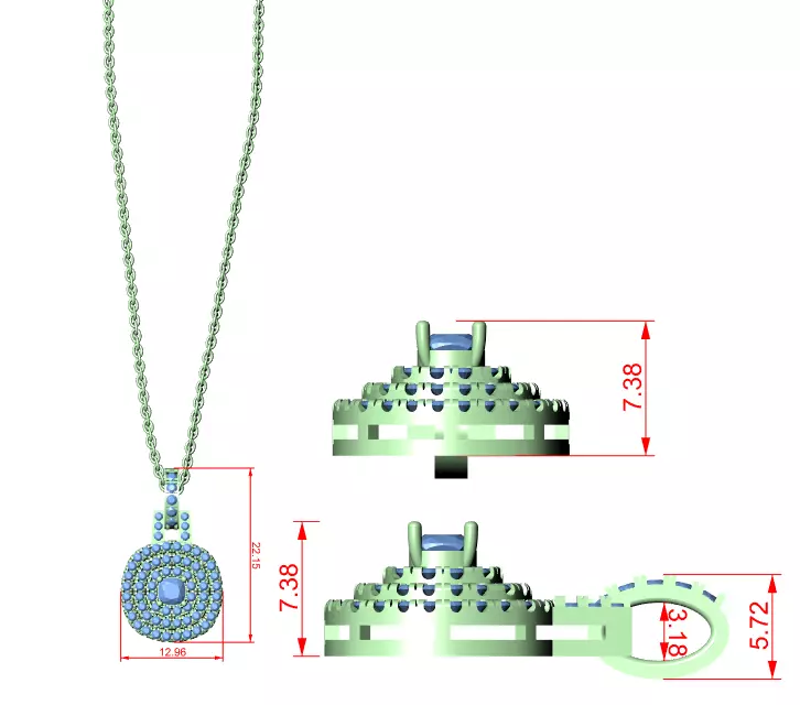 Cushion Square Solitaire Pendant 3dm stl renders Animation Video 3D print model_1