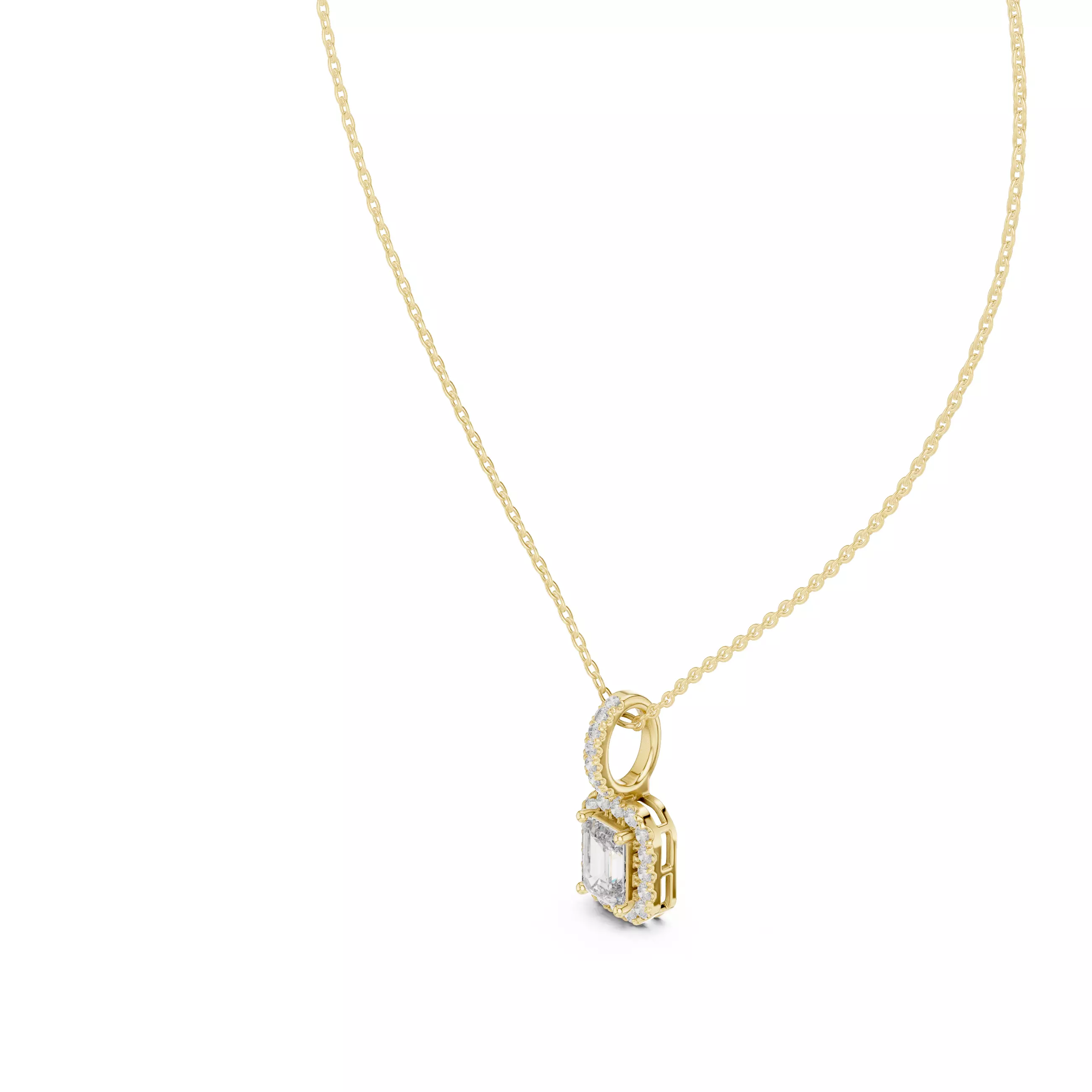 Emerald Halo Solitaire Pendant 3dm stl renders Animation Videos 3D print model_11
