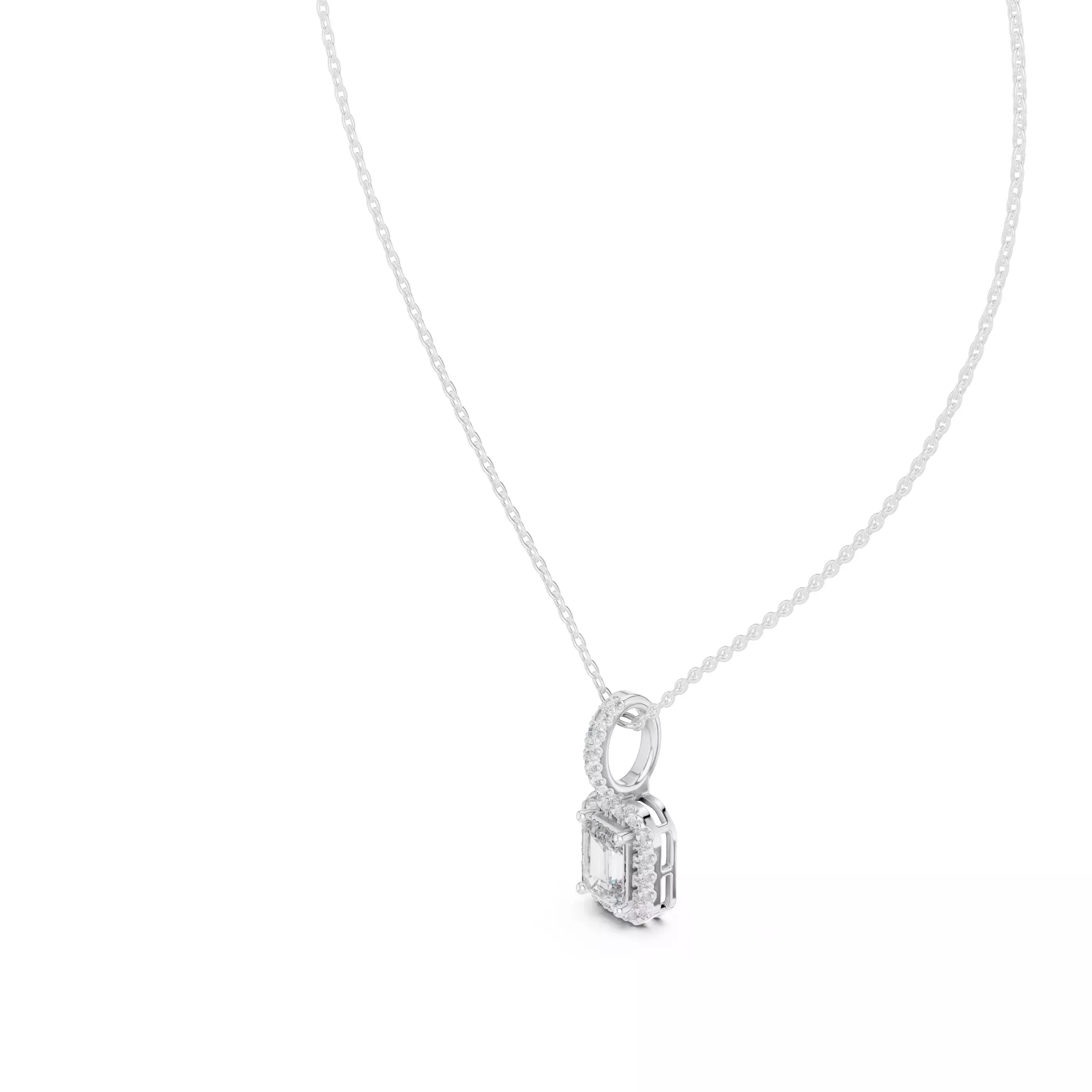 Emerald Halo Solitaire Pendant 3dm stl renders Animation Videos 3D print model_7