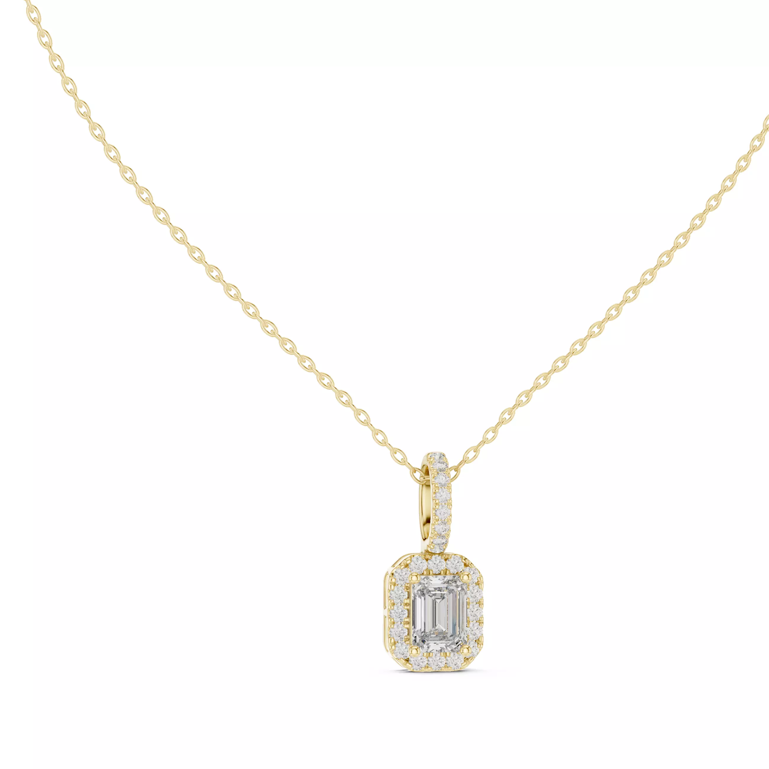 Emerald Halo Solitaire Pendant 3dm stl renders Animation Videos 3D print model_10