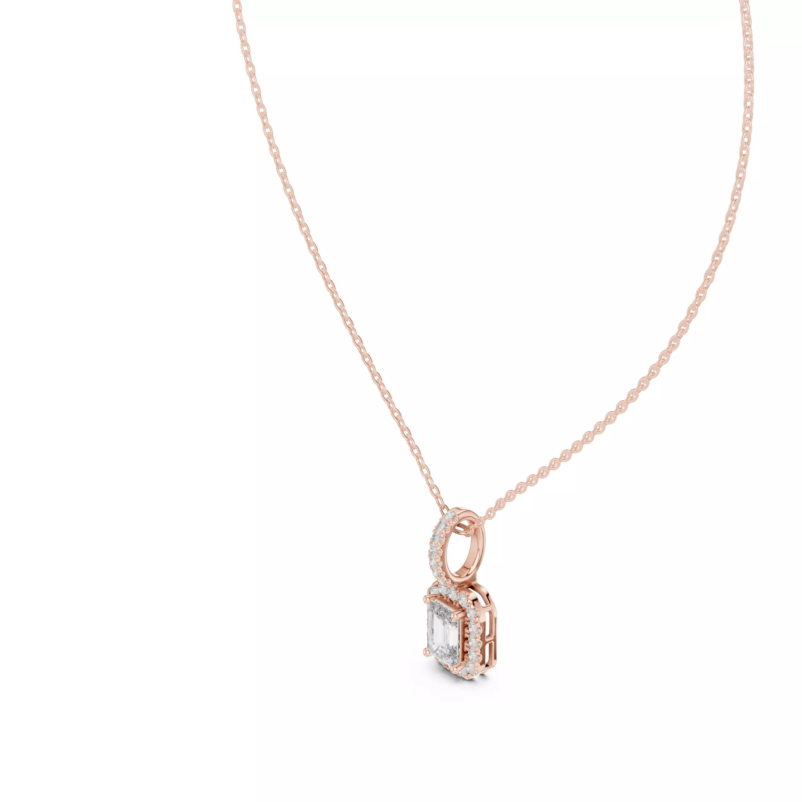 Emerald Halo Solitaire Pendant 3dm stl renders Animation Videos 3D print model_3