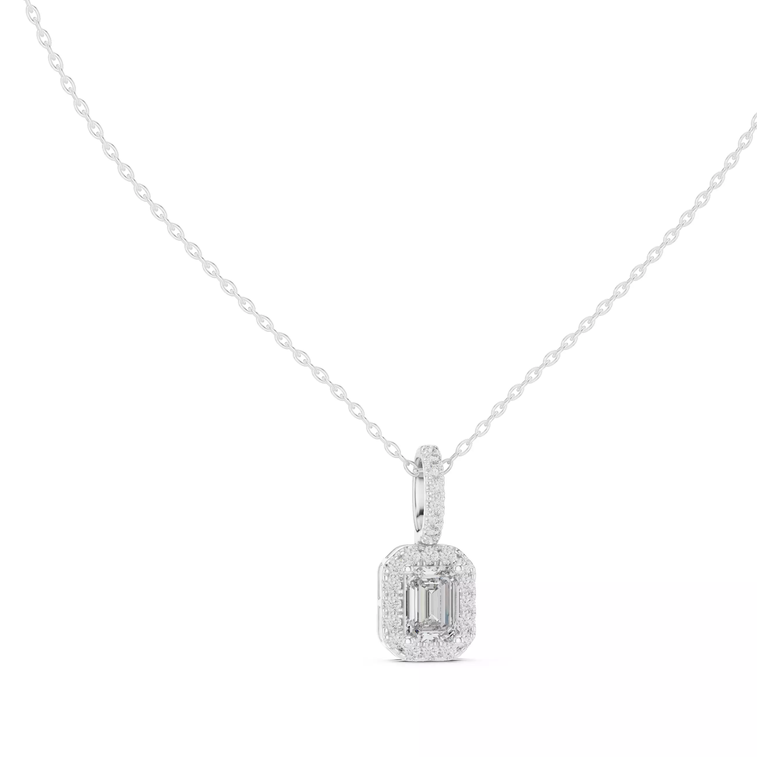 Emerald Halo Solitaire Pendant 3dm stl renders Animation Videos 3D print model_6