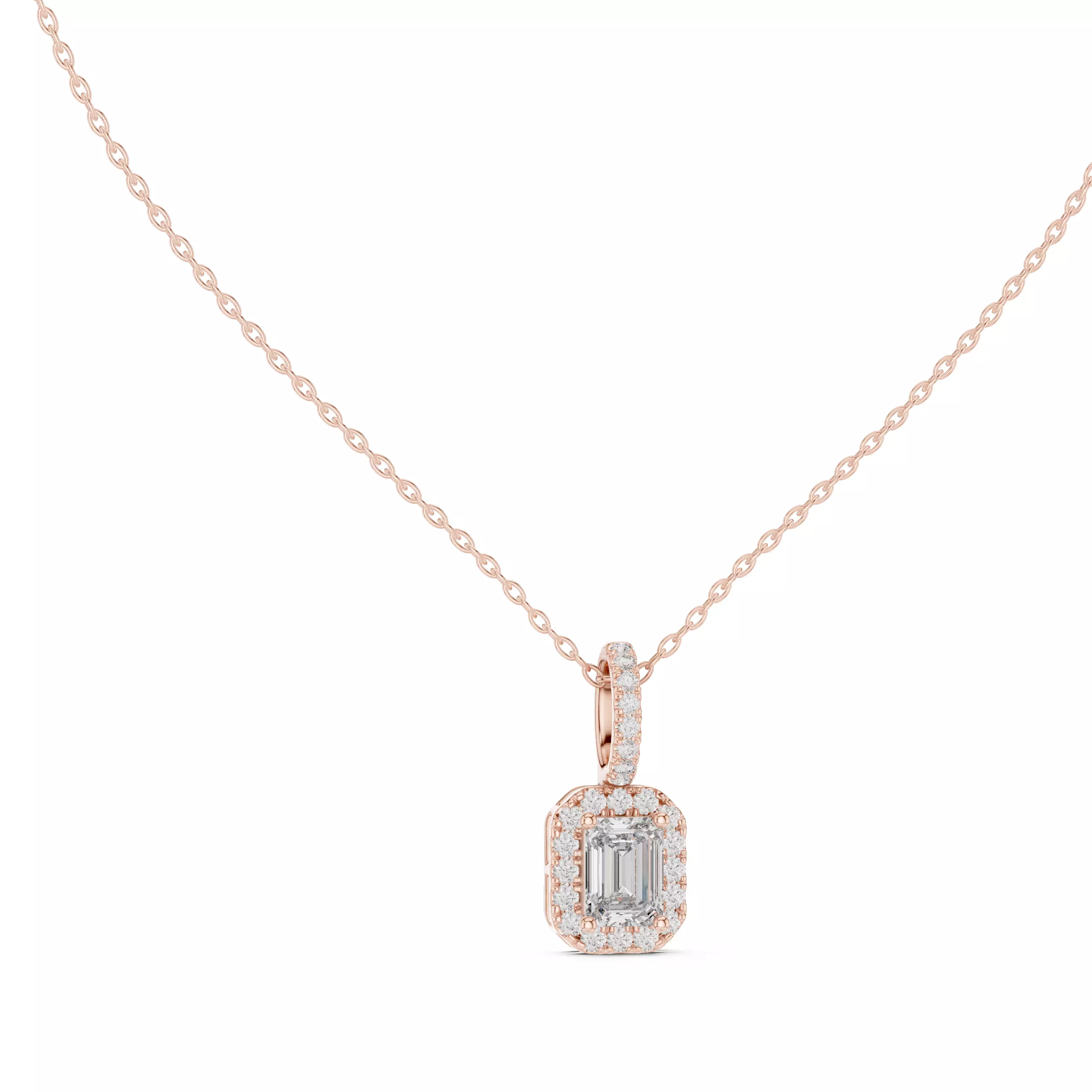 Emerald Halo Solitaire Pendant 3dm stl renders Animation Videos 3D print model_0