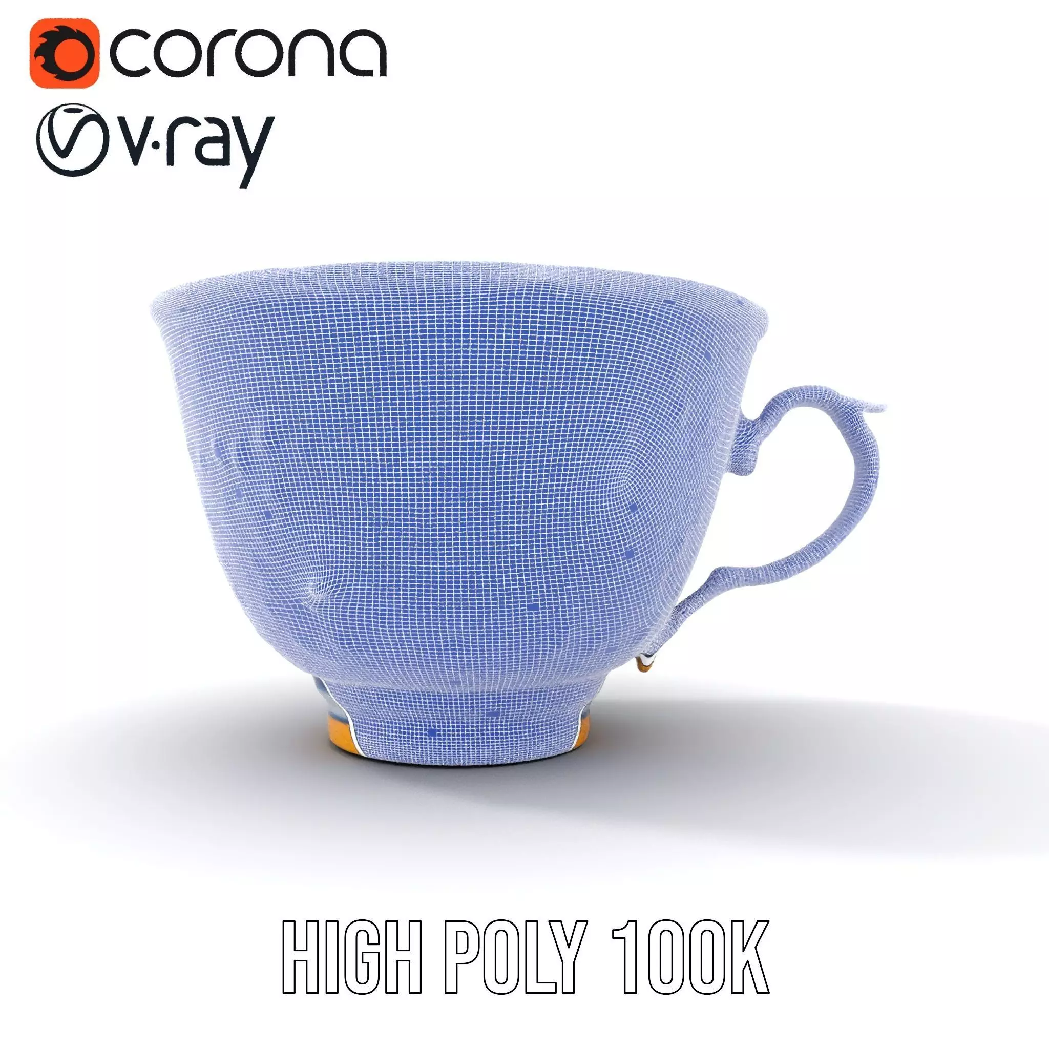 Blue Floral Porcelain Teacup model pack Low-poly 3D model_34