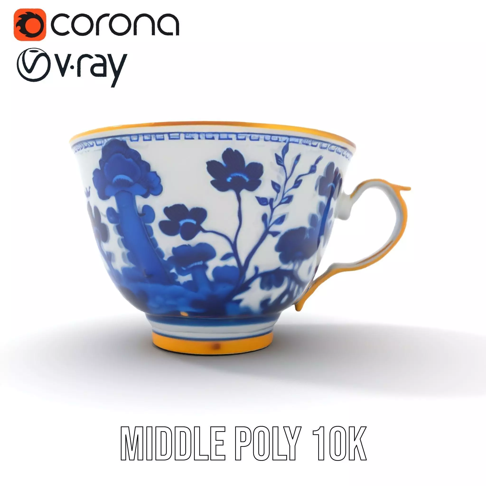 Blue Floral Porcelain Teacup model pack Low-poly 3D model_14