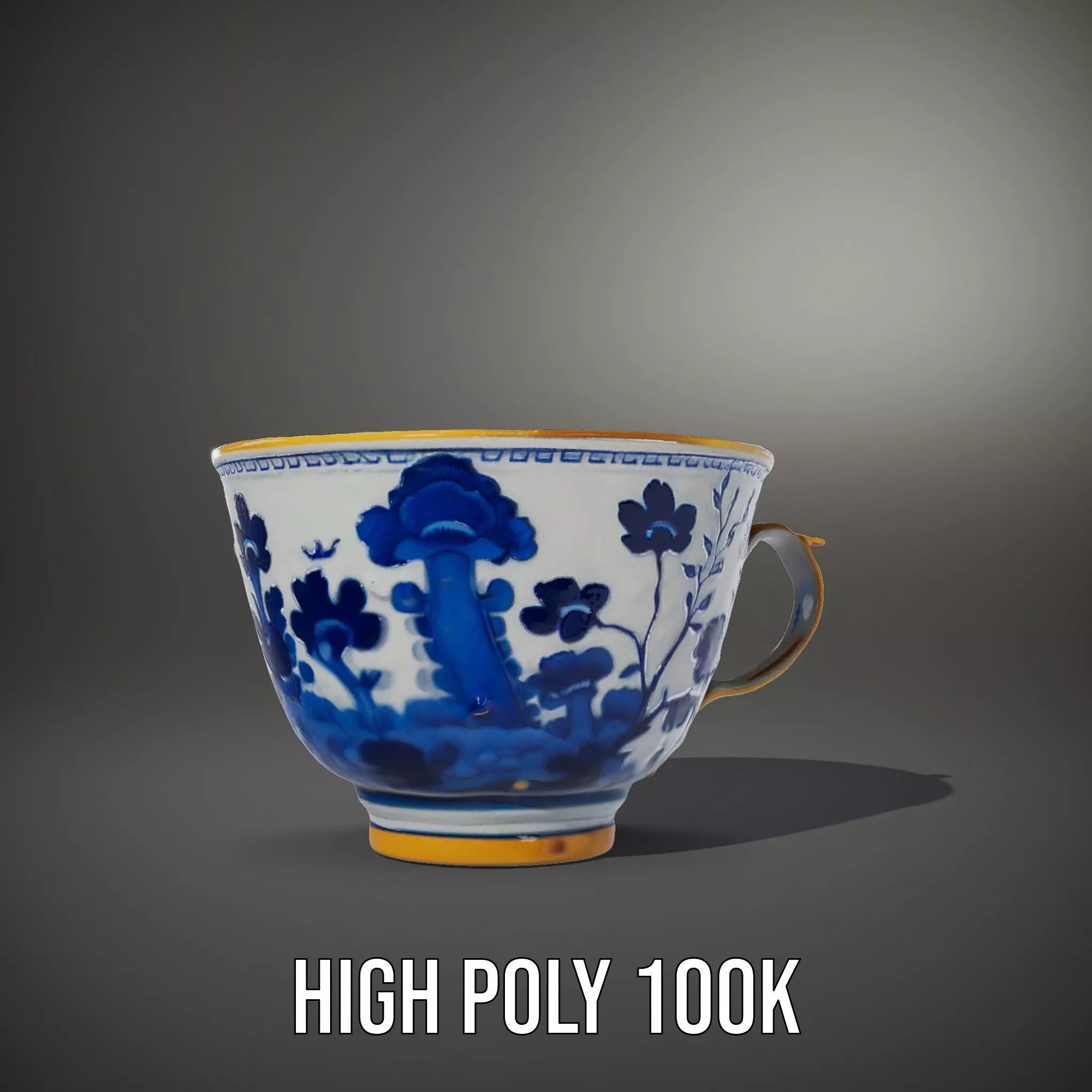 Blue Floral Porcelain Teacup model pack Low-poly 3D model_9