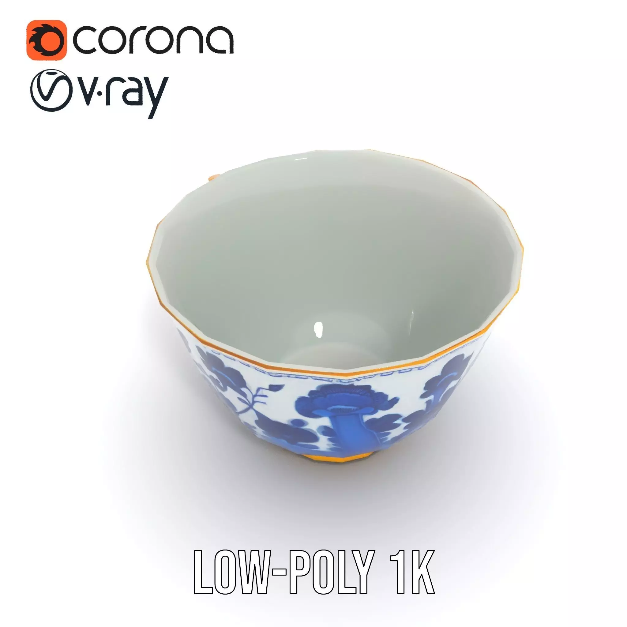 Blue Floral Porcelain Teacup model pack Low-poly 3D model_13