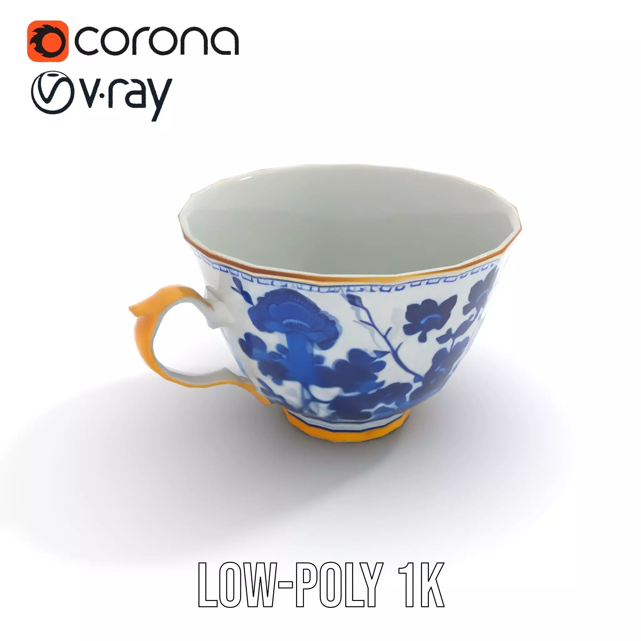 Blue Floral Porcelain Teacup model pack Low-poly 3D model_8