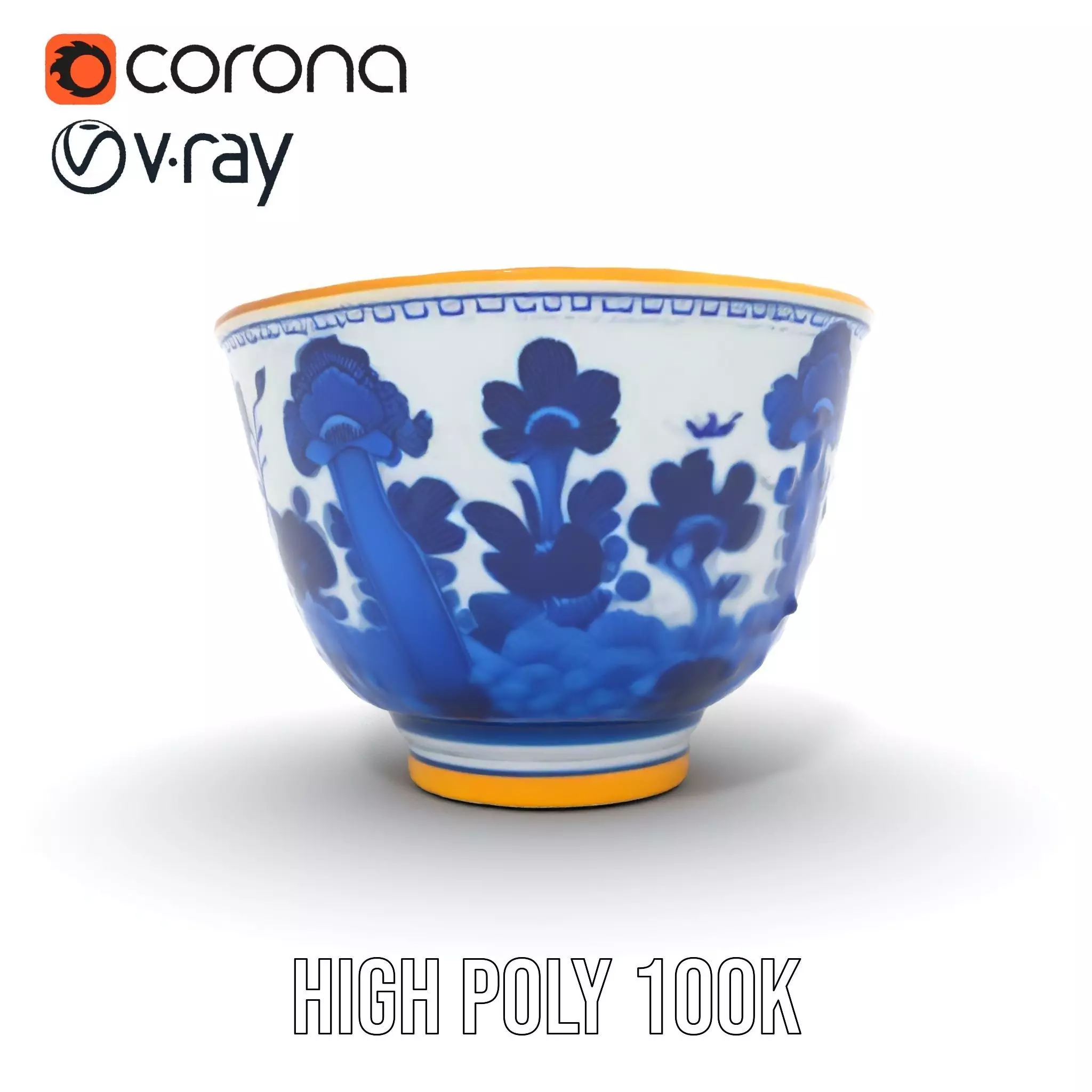 Blue Floral Porcelain Teacup model pack Low-poly 3D model_32