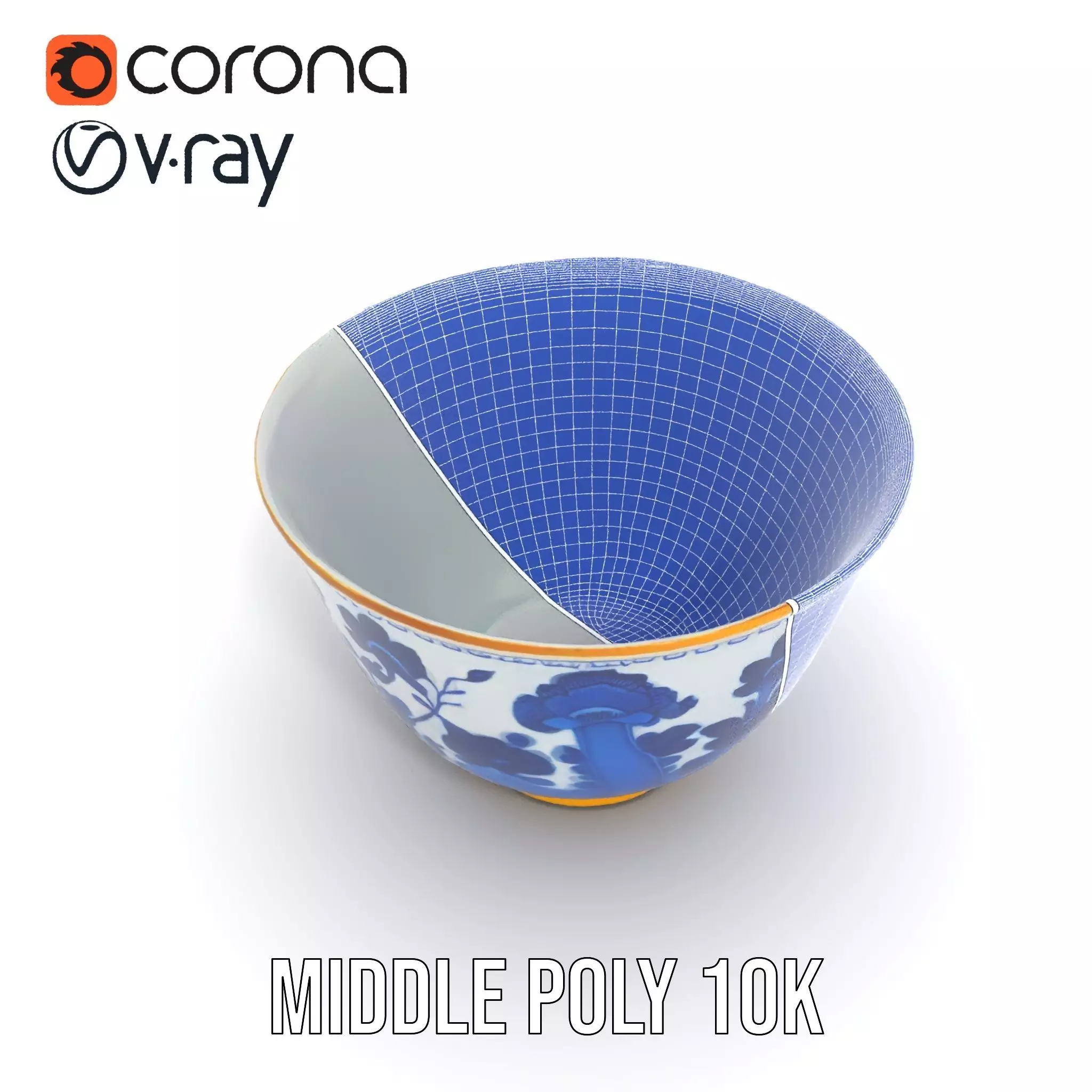 Blue Floral Porcelain Teacup model pack Low-poly 3D model_19