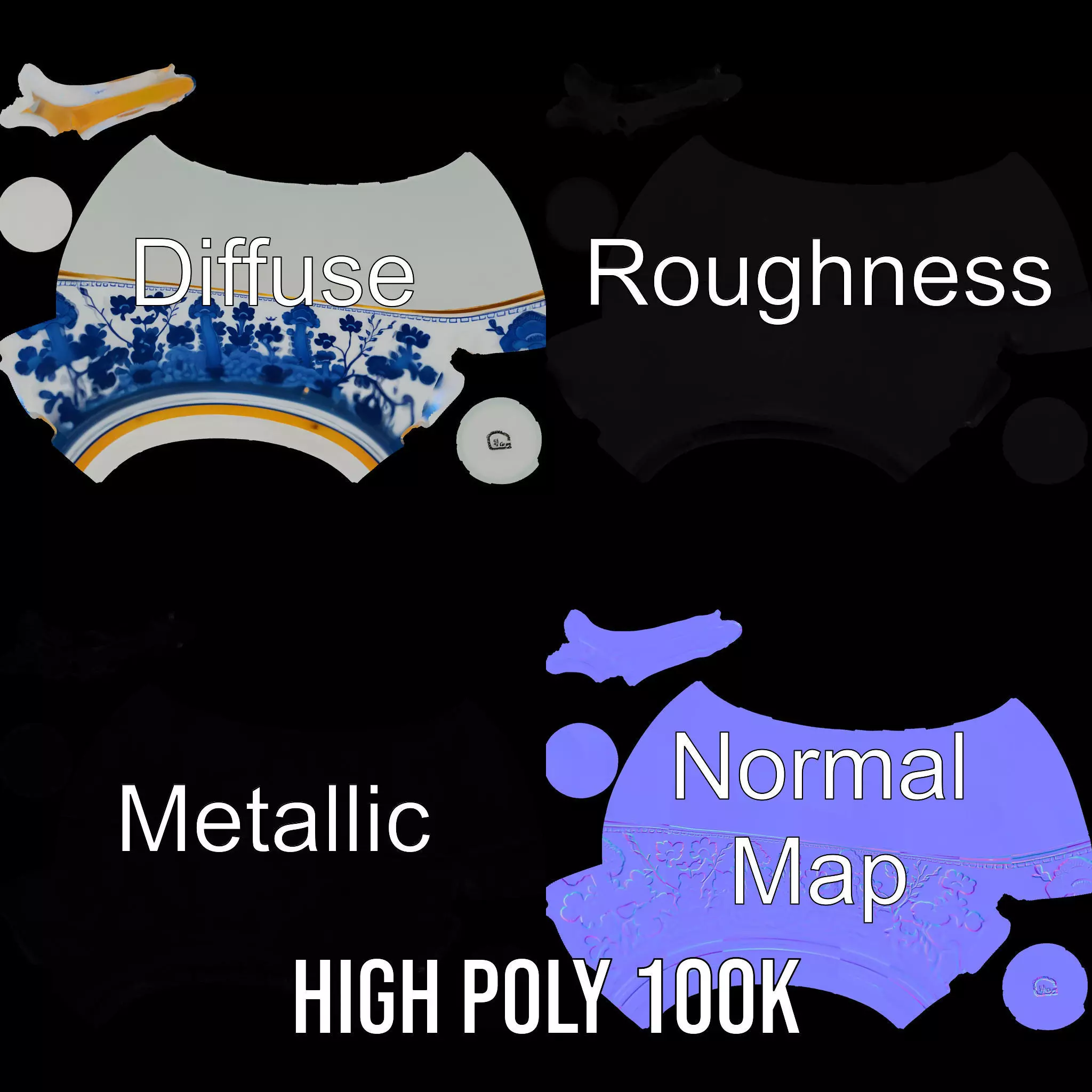 Blue Floral Porcelain Teacup model pack Low-poly 3D model_4