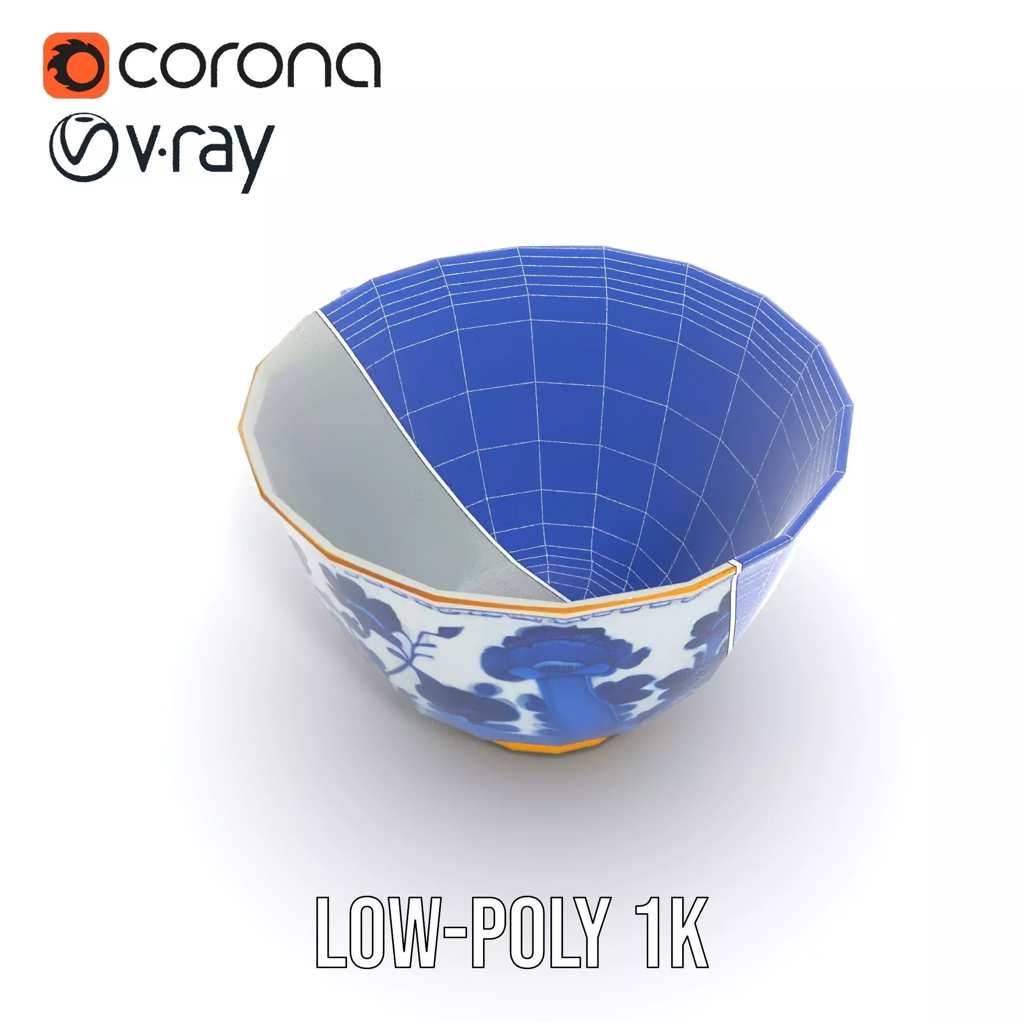 Blue Floral Porcelain Teacup model pack Low-poly 3D model_31