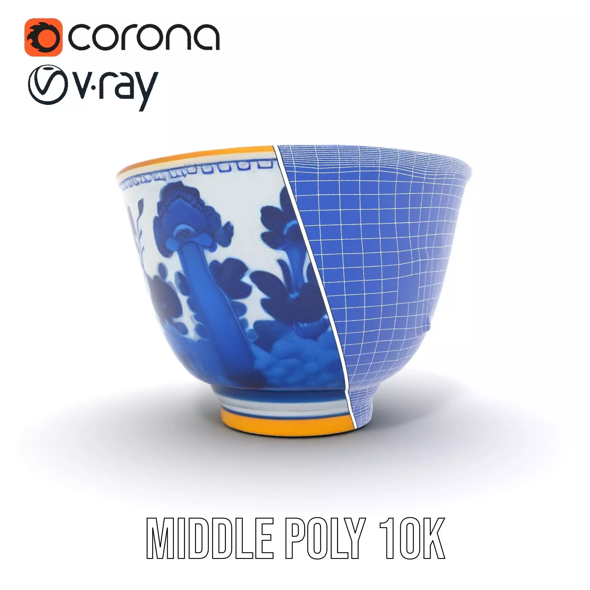 Blue Floral Porcelain Teacup model pack Low-poly 3D model_30