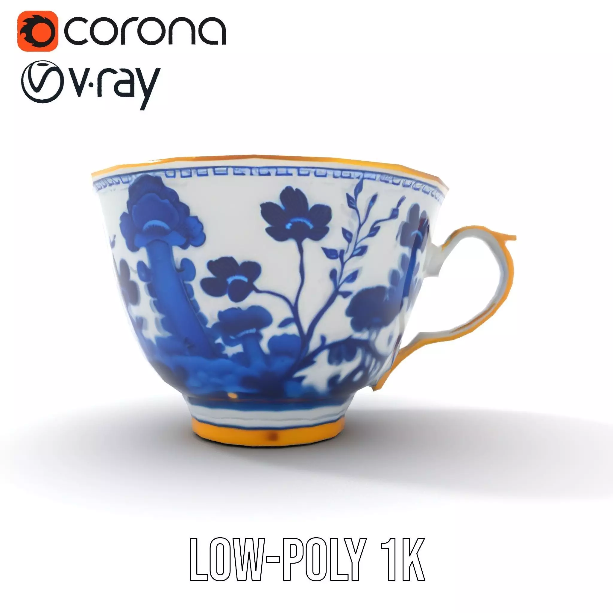 Blue Floral Porcelain Teacup model pack Low-poly 3D model_20