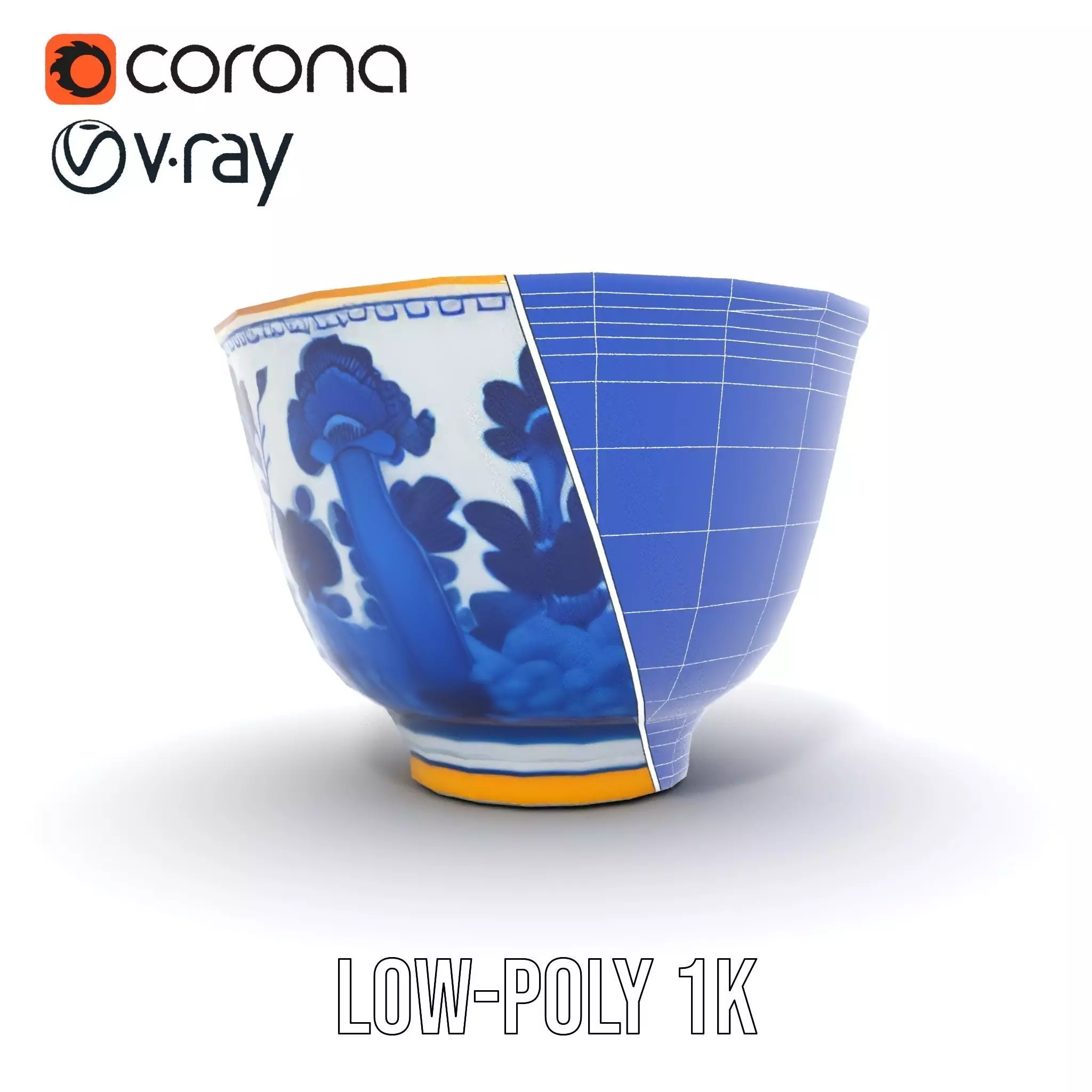 Blue Floral Porcelain Teacup model pack Low-poly 3D model_28