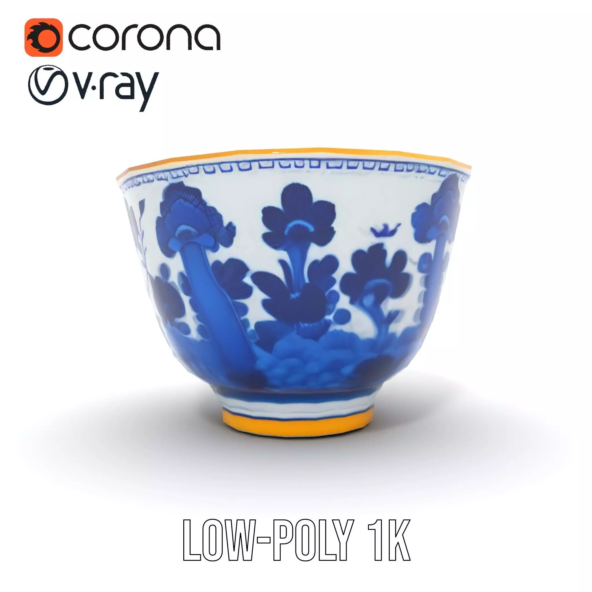 Blue Floral Porcelain Teacup model pack Low-poly 3D model_22