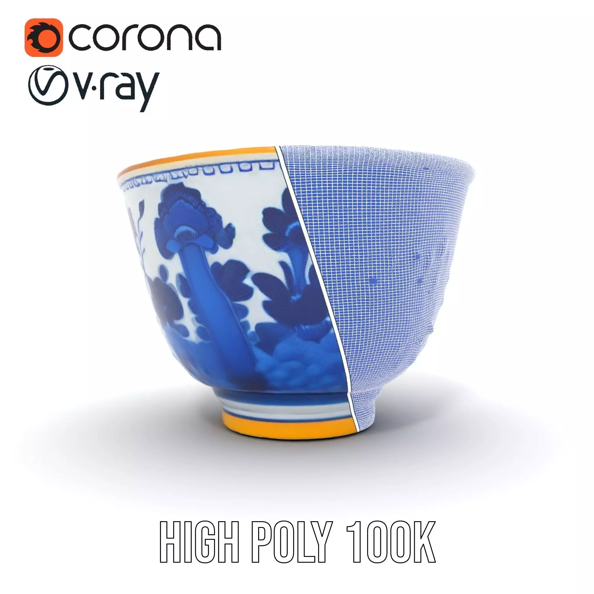 Blue Floral Porcelain Teacup model pack Low-poly 3D model_35