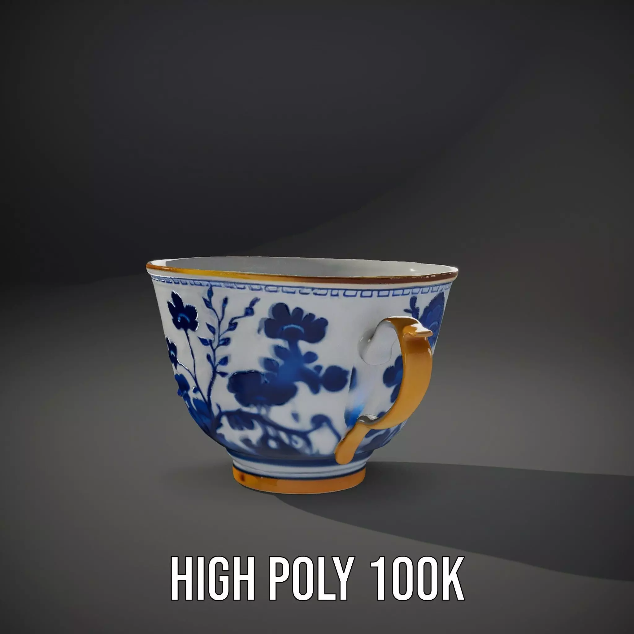 Blue Floral Porcelain Teacup model pack Low-poly 3D model_11