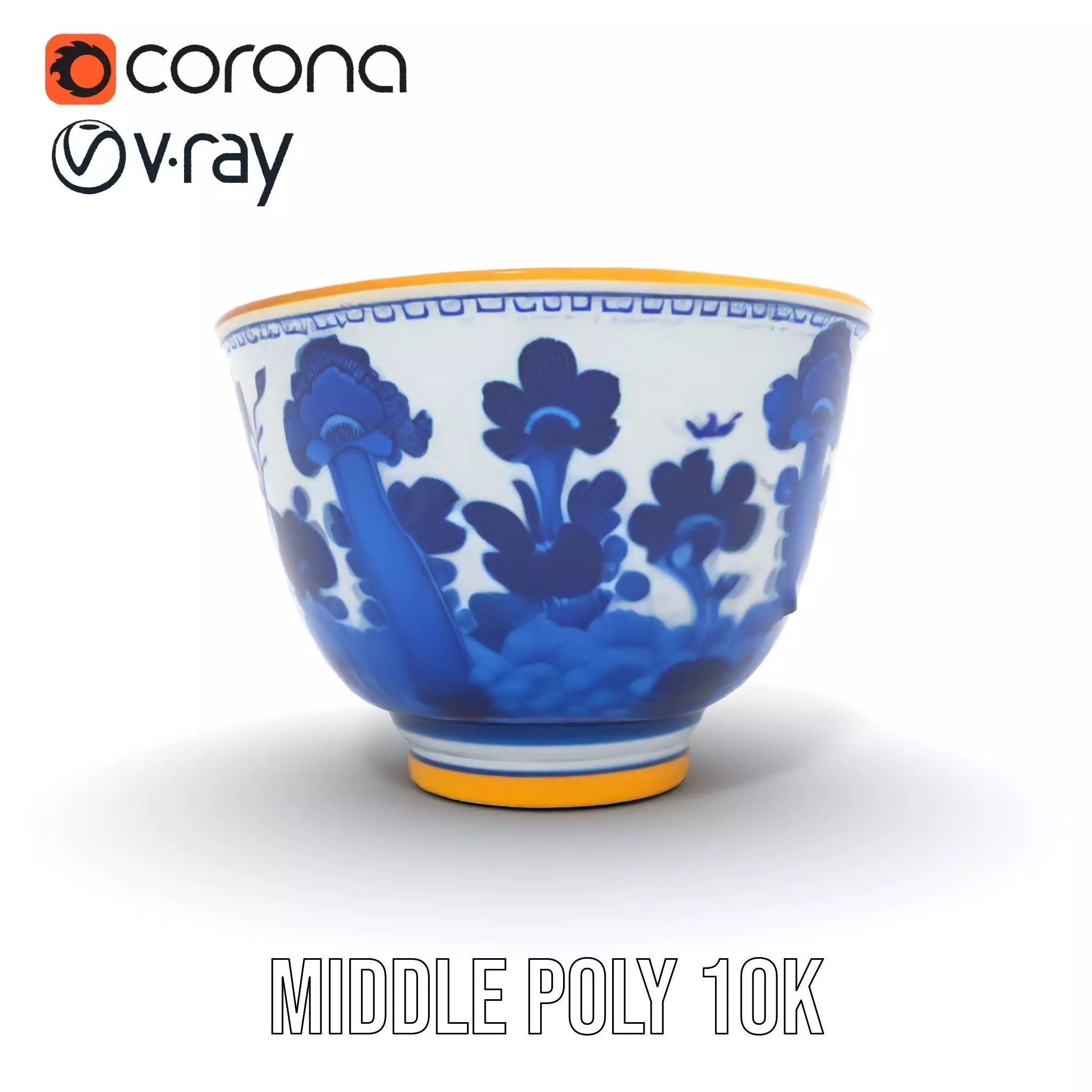Blue Floral Porcelain Teacup model pack Low-poly 3D model_24