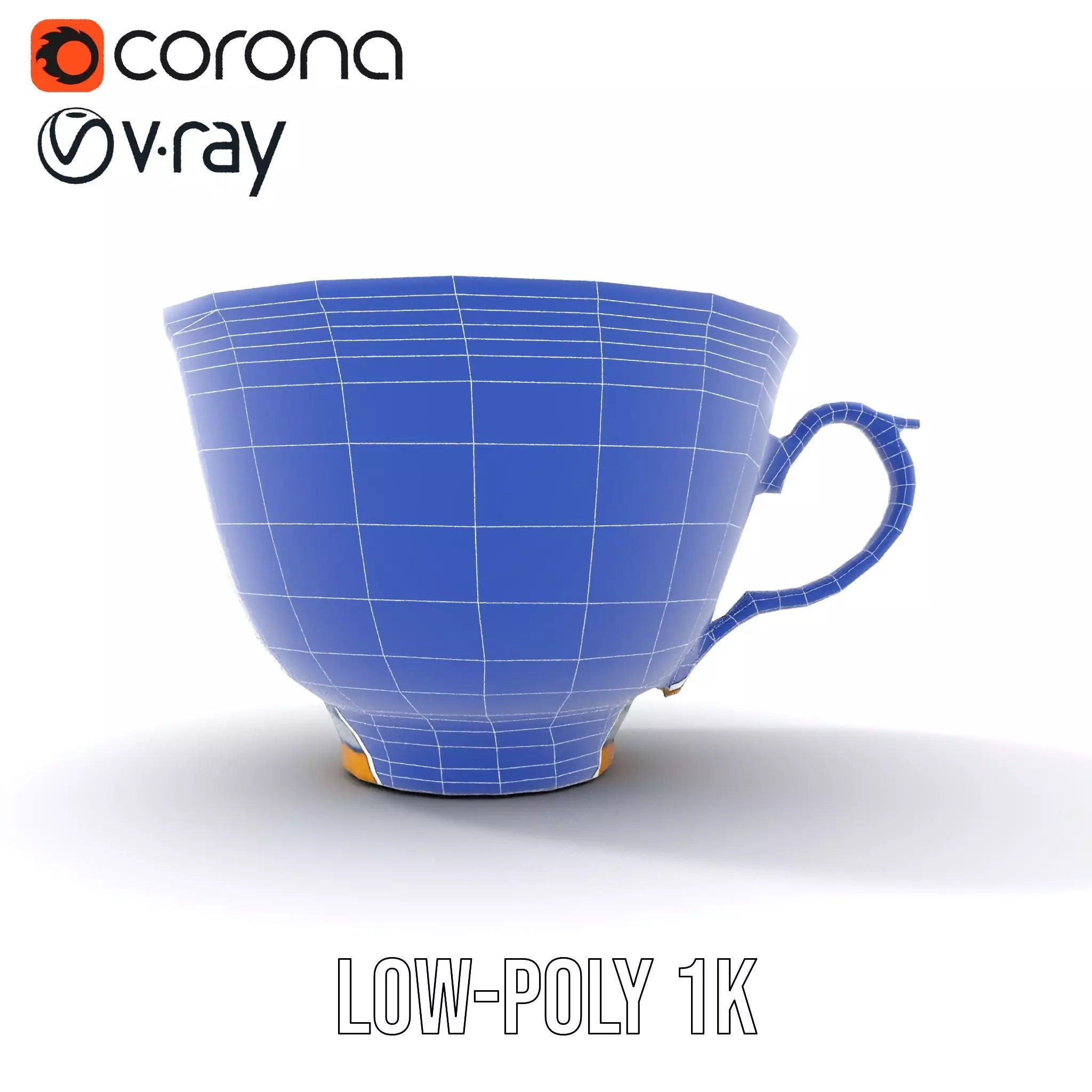 Blue Floral Porcelain Teacup model pack Low-poly 3D model_25