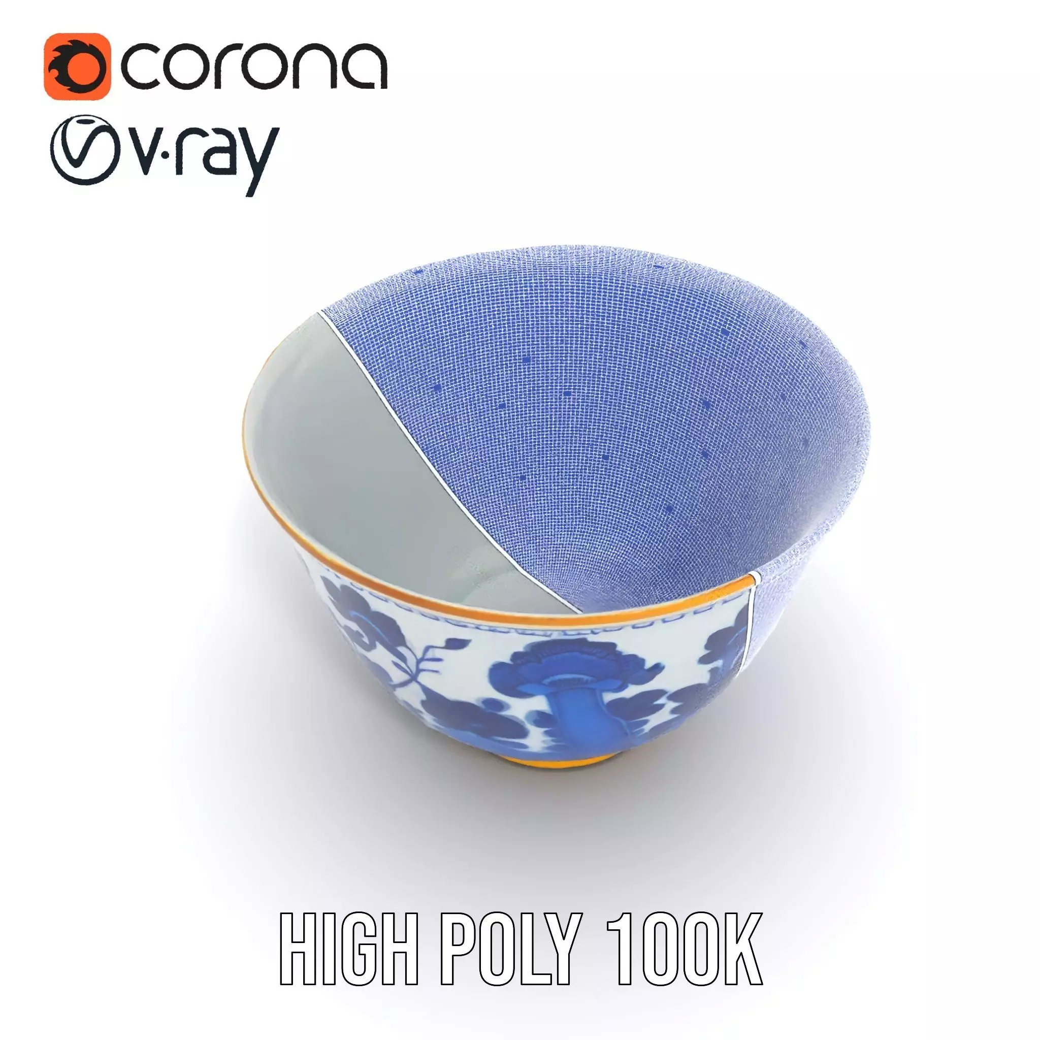 Blue Floral Porcelain Teacup model pack Low-poly 3D model_33
