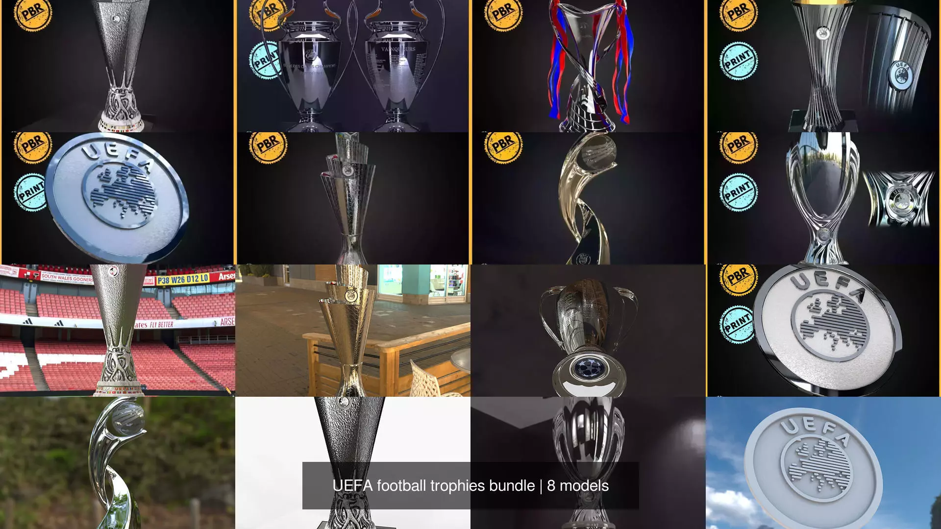 UEFA football trophies bundle 3D Model Collection_6