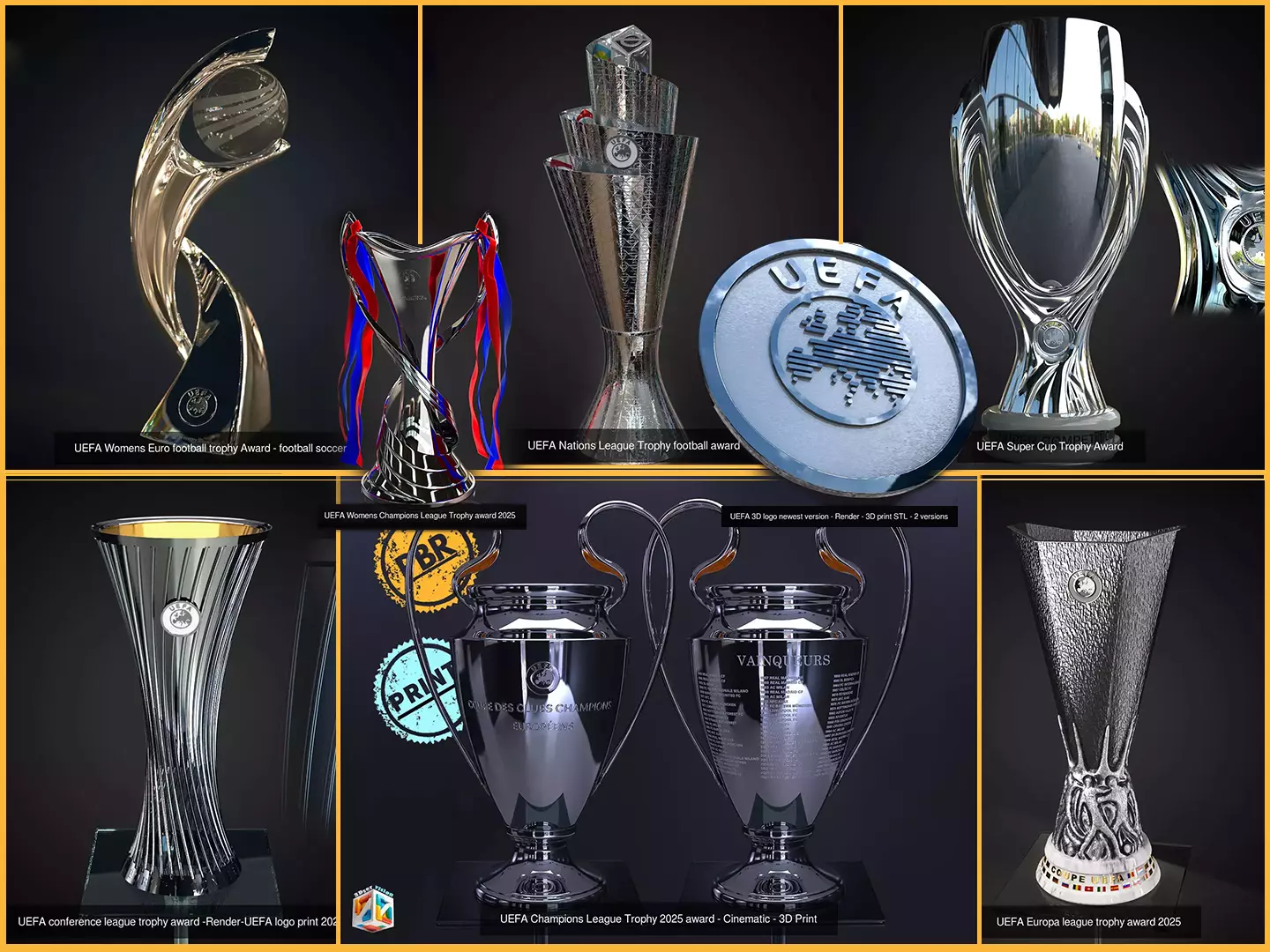 UEFA football trophies bundle 3D Model Collection_14