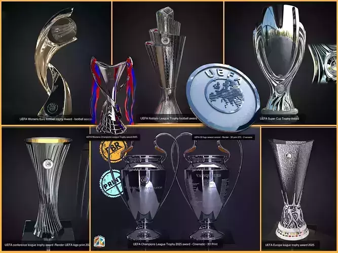 UEFA football trophies bundle 3D Model Collection