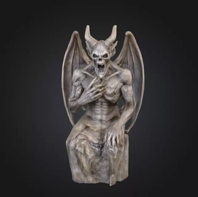Demonic Gargoyle Statue Low-poly 3D model_0