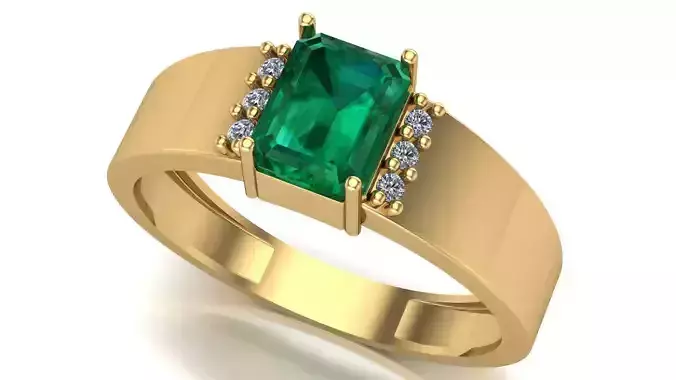Ring emerald-cut and diamonds on the sides - Graduation ring 3D print model