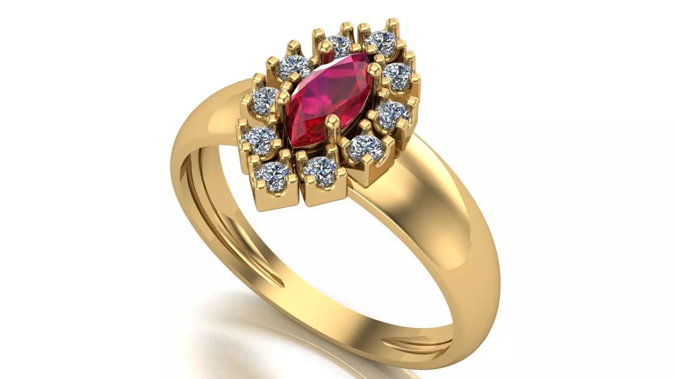 Ring with marquise and diamonds Free 3D print model