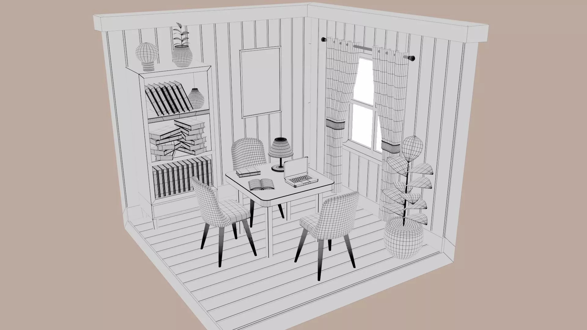 Study Room Interior 3D model_6